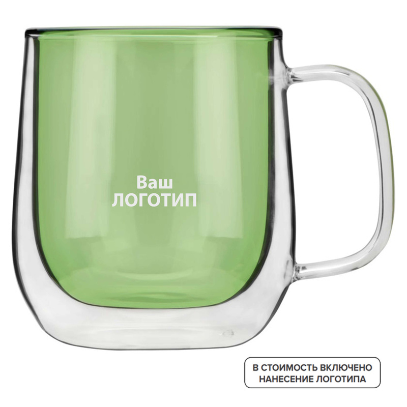 Изображение товара Кружка Ubud стеклянная зеленая 250 мл с индивидуальной одноцветной печатью (50 штук в упаковке)