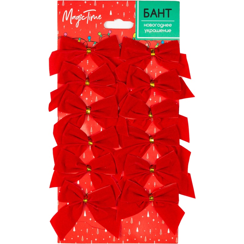 Изображение товара Новогодний бантик на елку 5 см Magic Time 12 штук красный