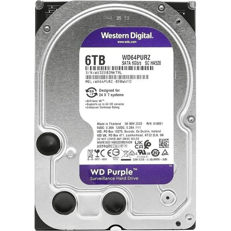 Изображение товара Уценка. Жесткий диск Western Digital Purple 6 ТБ (WD64PURZ). уц_тех