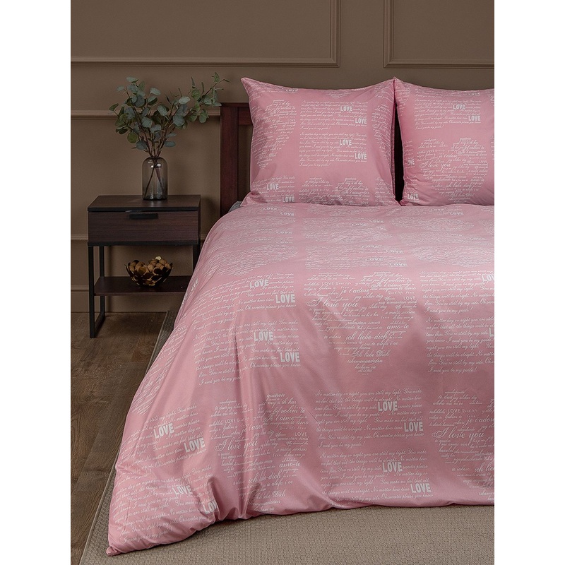 Изображение товара Постельное белье Amore Mio Heart 93066 1.5-спальное микрофибра розовое