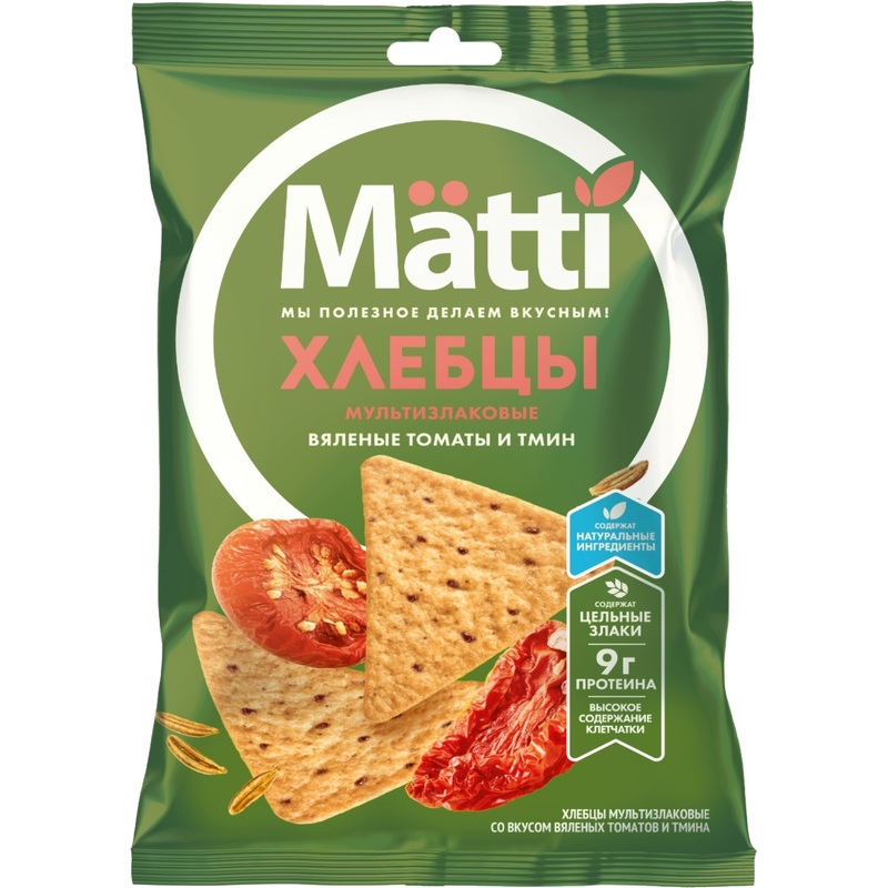 Изображение товара Хлебцы цельнозерновые Matti с вялеными томатами и тмином мультизлаковые 75 г