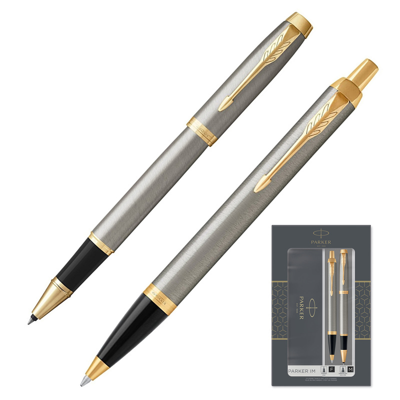 Изображение товара Набор пишущих принадлежностей Parker IM Brushed Metal GT (шариковая ручка, роллер, артикул производителя 2093217)