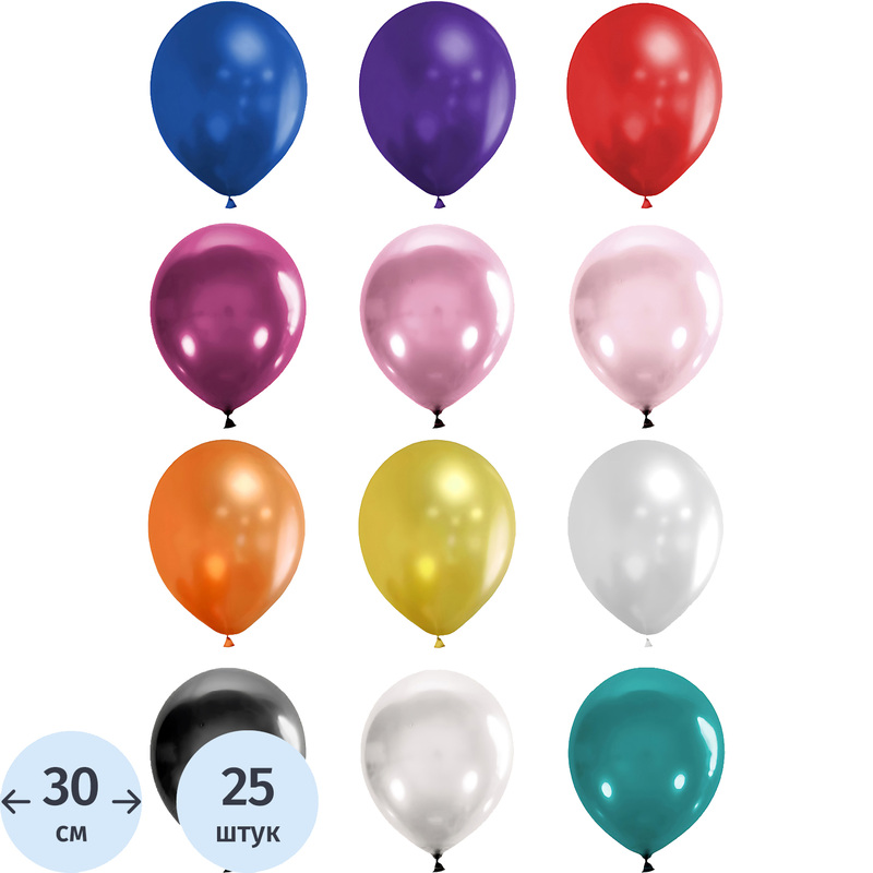 Изображение товара Набор воздушных шаров Феникс презент 30 см 25 шт латекс однотонные металлические бликовые