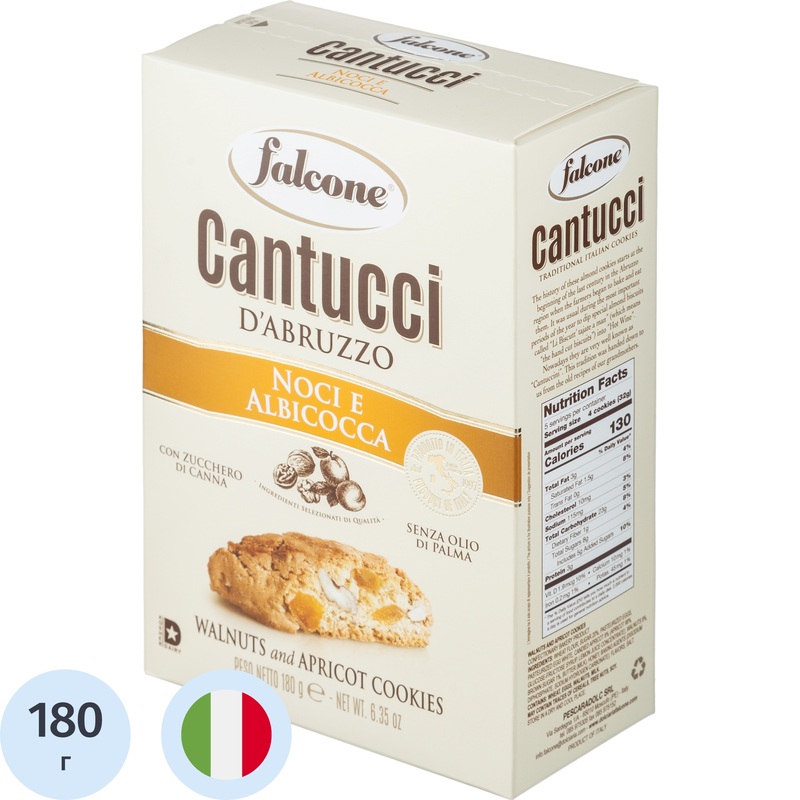 Изображение товара Печенье сахарное Falcone Кантуччи с грецким орехом и абрикосом 180 г Италия
