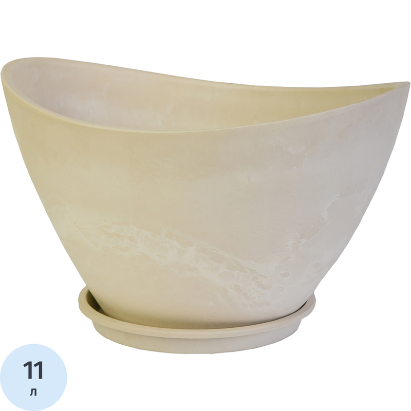 Изображение товара Горшок для цветов с поддоном GreenShip Лодочка 11 л белый камень