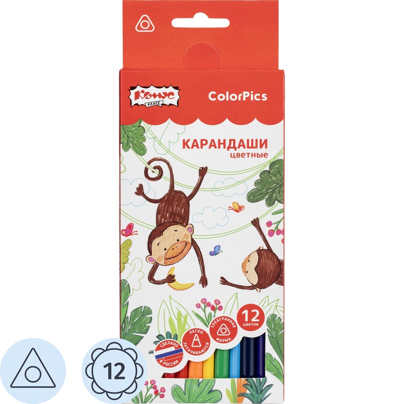 Изображение товара Карандаши цветные Комус Класс ColorPics 12 карандашей 12 цветов трёхгранные