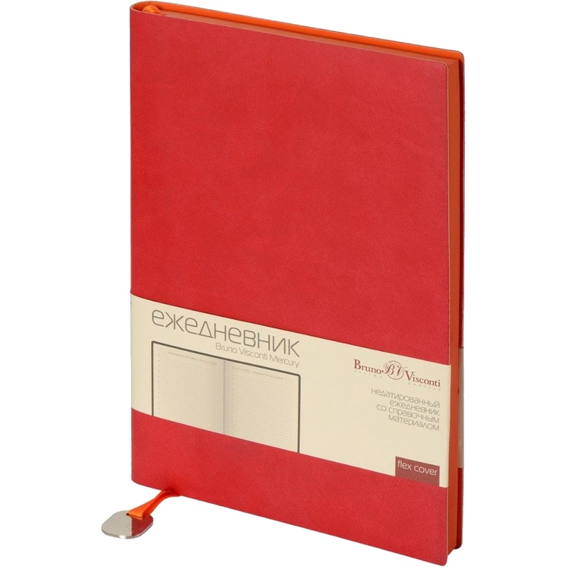 Изображение товара Ежедневник Bruno Visconti Mercury недатированный A5 искусственная кожа красный с оранжевым обрезом
