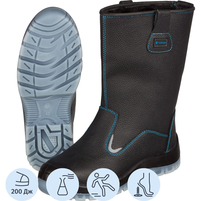 Изображение товара Зимние рабочие сапоги TOPFORT 5 МППИ из натуральной кожи с металлическим подносоком черные 39 разме