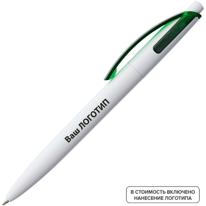 Изображение товара Ручка шариковая автоматическая Bento синяя толщина линии 1 мм белый/зеленый корпус (200 штук в упаковке) с лого
