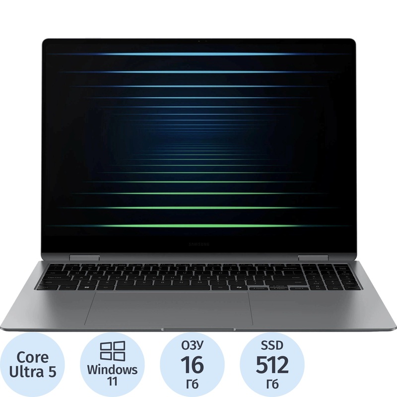 Изображение товара Ноутбук Samsung Galaxy Book 5 Pro 360 NP960 16" серый Intel Core Ultra 5 226V/16 ГБ/SSD 512 ГБ (NP960QHA-KG3IN)
