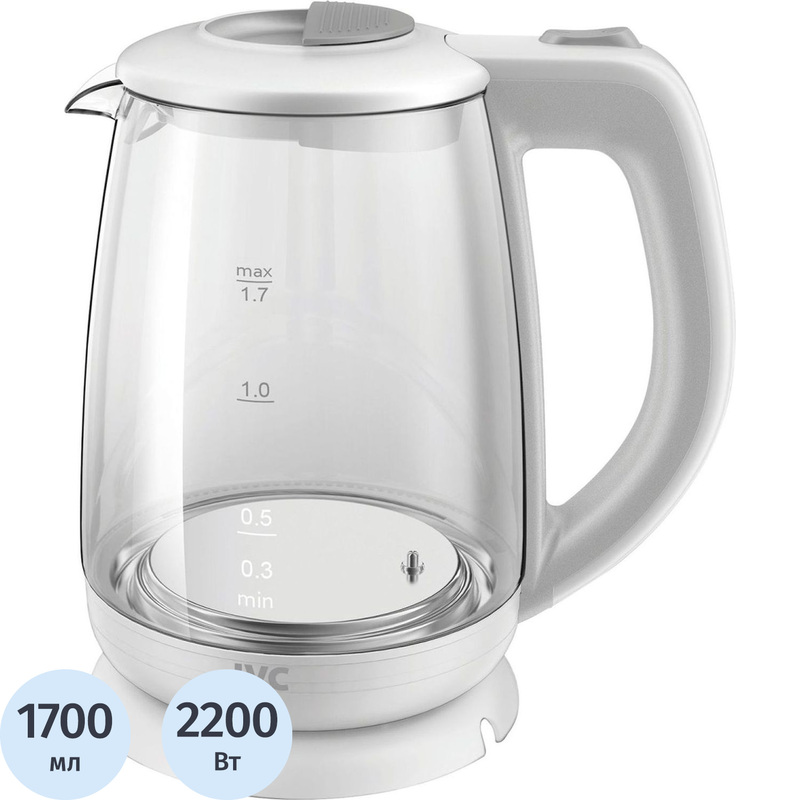 Изображение товара Электрический чайник JVC JK-KE1518 белый 1700 мл высокая мощность стеклянный дизайн
