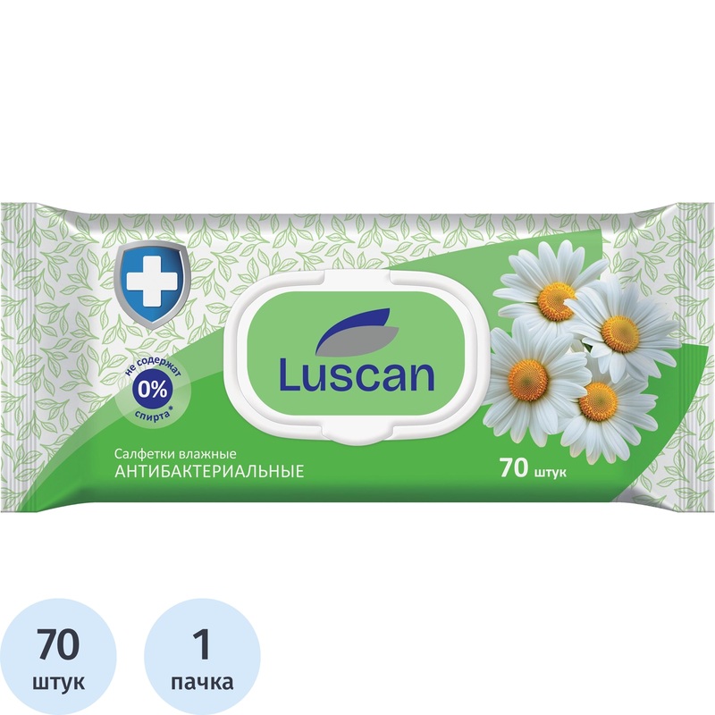 Изображение товара Салфетки влажные Luscan антибактериальные флоупак 70 листов