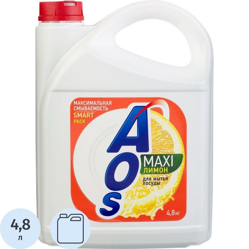 Изображение товара Средство для мытья посуды AOS Лимон гель 4.8 л с цитрусовым ароматом