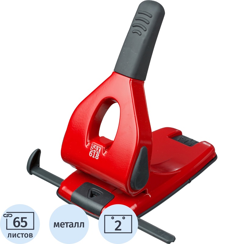 Изображение товара Дырокол Sax 618 до 65 листов красный с линейкой