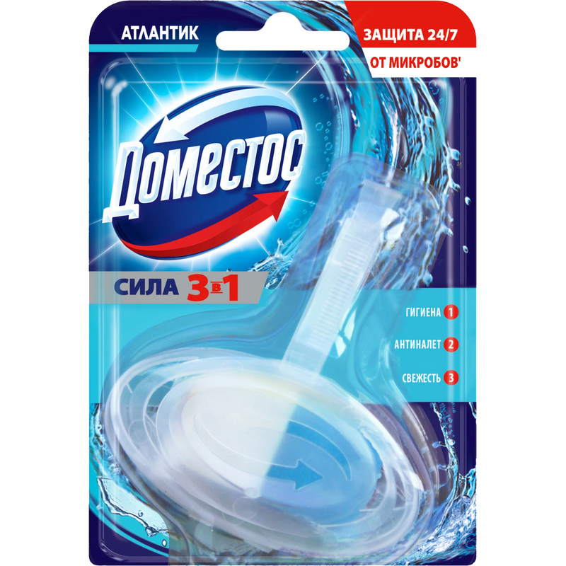 Изображение товара Гигиенический блок для унитаза Domestos Сила 3 в 1, морской аромат