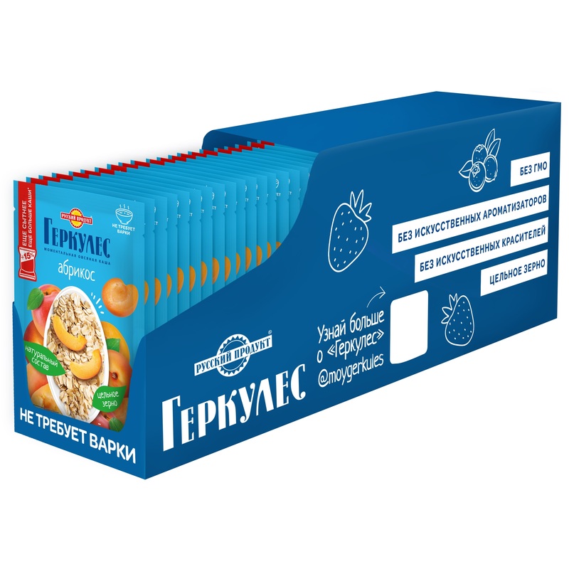 Изображение товара Каша Русский продукт Геркулес овсяная с абрикосами (30 штук по 40 г)