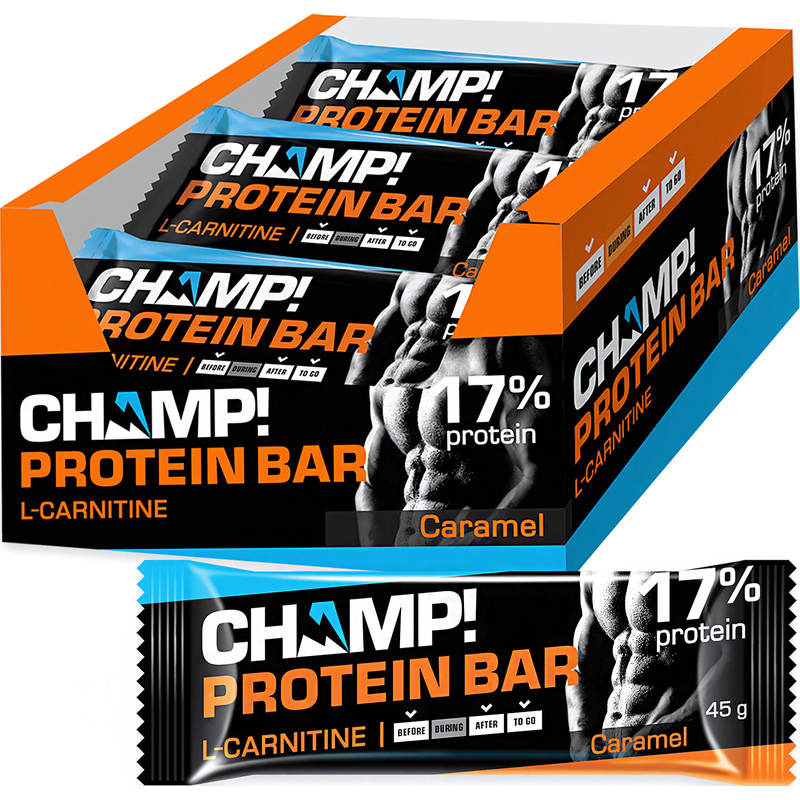 Изображение товара Протеиновый батончик Champ карамельный 45 г, 18 шт полезный перекус для спортсменов