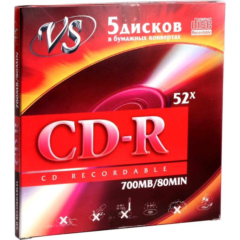 Изображение товара Диск CD-R VS 700 МБ 52x конверт VSCDRK501 5 штук