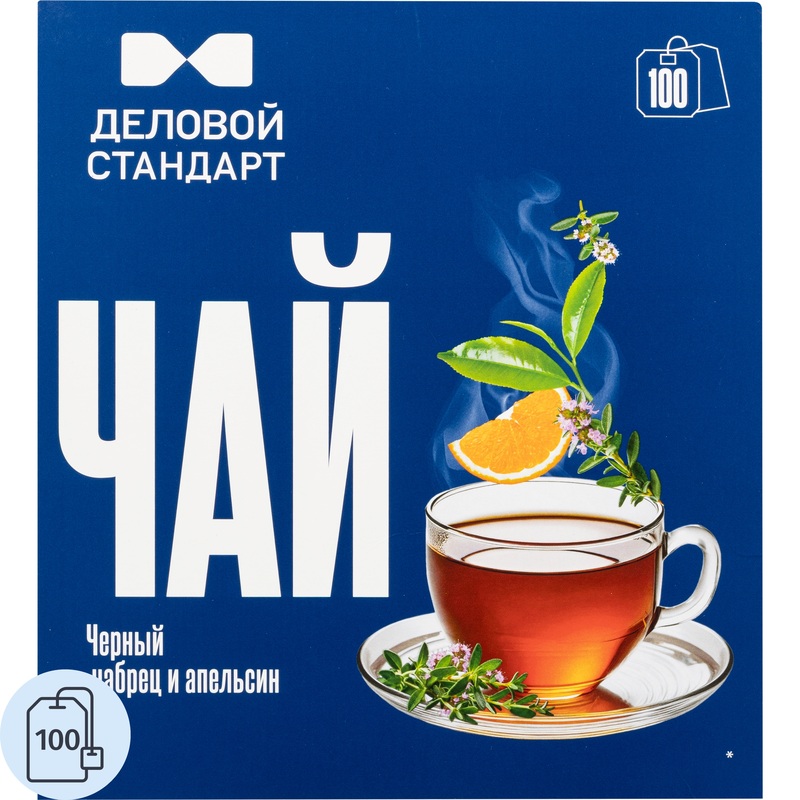 Изображение товара Чай чёрный Деловой Стандарт 100 пакетиков (чабрец, цедра апельсина, лимон)
