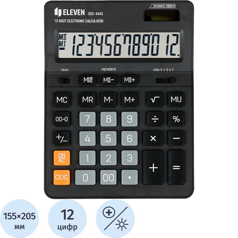 Изображение товара Калькулятор настольный Eleven SDC-444S 12-разрядный черный 205х155х36 мм
