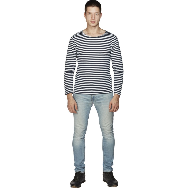 Изображение товара Летняя мужская тельняшка с длинным рукавом в темно-синих полосах 50 размер