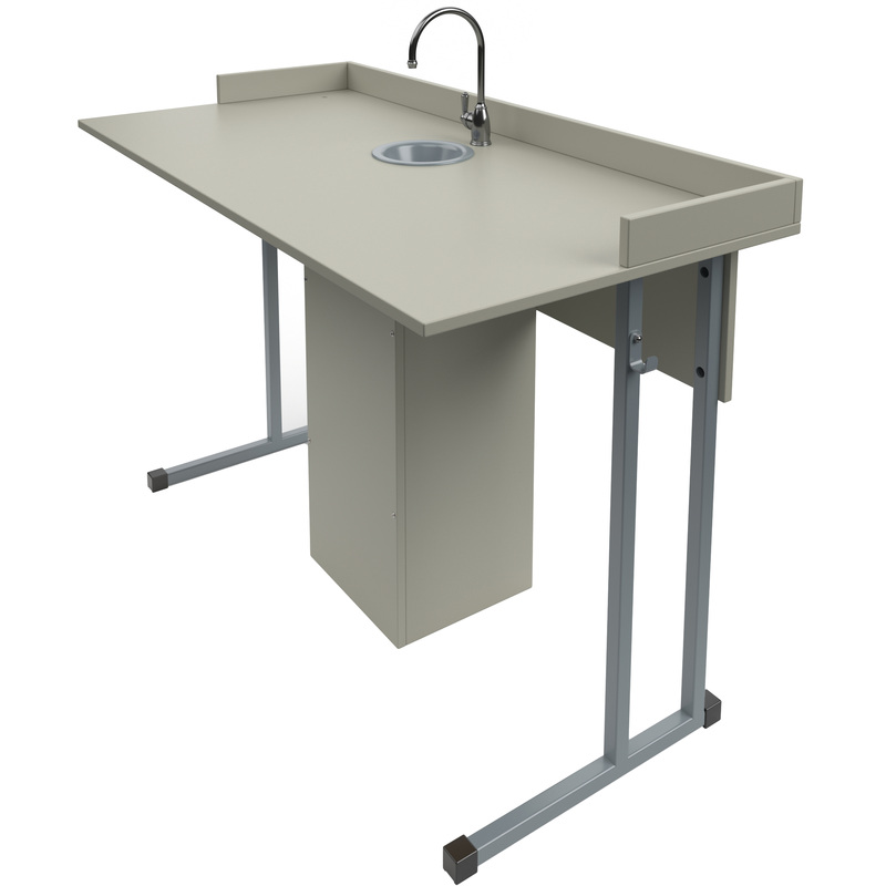 Изображение товара Стол ученический для лаборатории с сантехникой и бортиком (серый, рост 6)