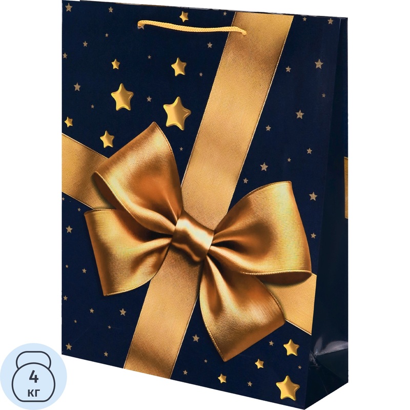Изображение товара Подарочный пакет Optima Праздничный бант 32.7x26.4x8 см глянцевая ламинация
