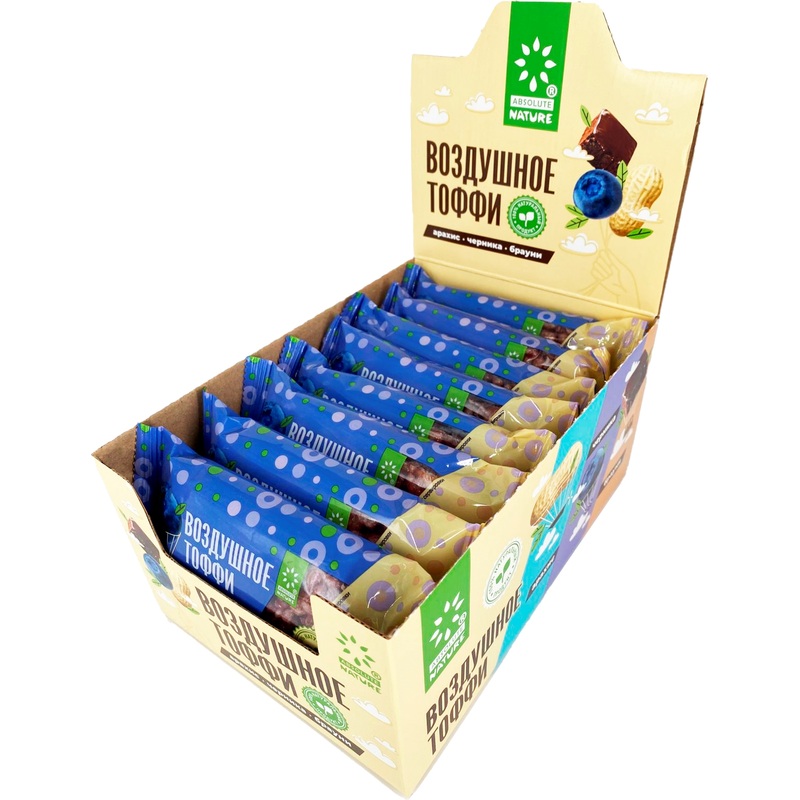 Изображение товара Батончик злаковый Absolute Nature Воздушное тоффи с черникой (16 штук по 30 г)