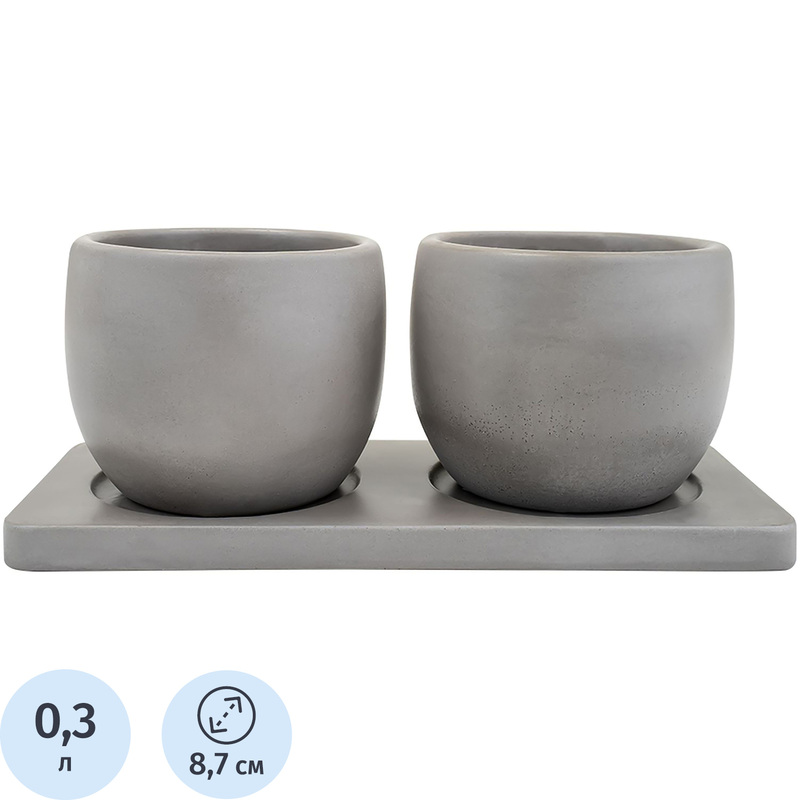 Изображение товара Набор гипсовых горшков с поддоном Вещицы Дуэт 2 шт для миниатюрных растений