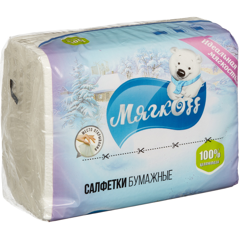 Изображение товара Двухслойные бумажные салфетки Мягкоff N4 15.5x22 см, упаковка 100 шт.