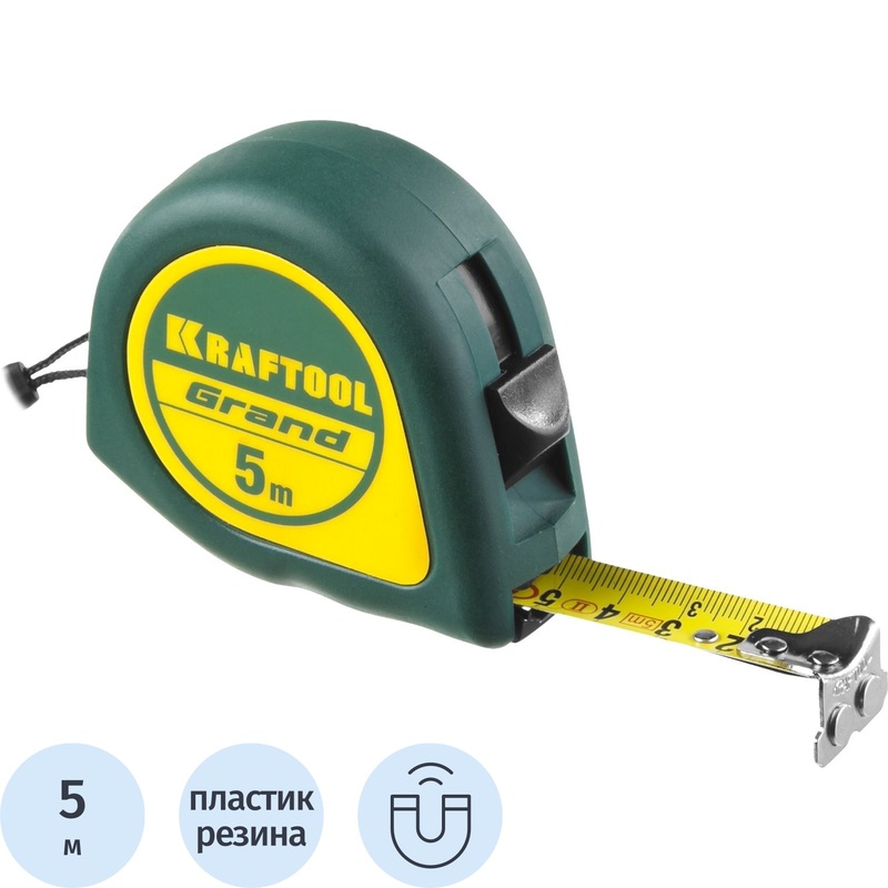 Изображение товара Рулетка измерительная Kraftool Grand 5 м х 19 мм закаленная сталь с магнитным зацепом (34022-05-19)