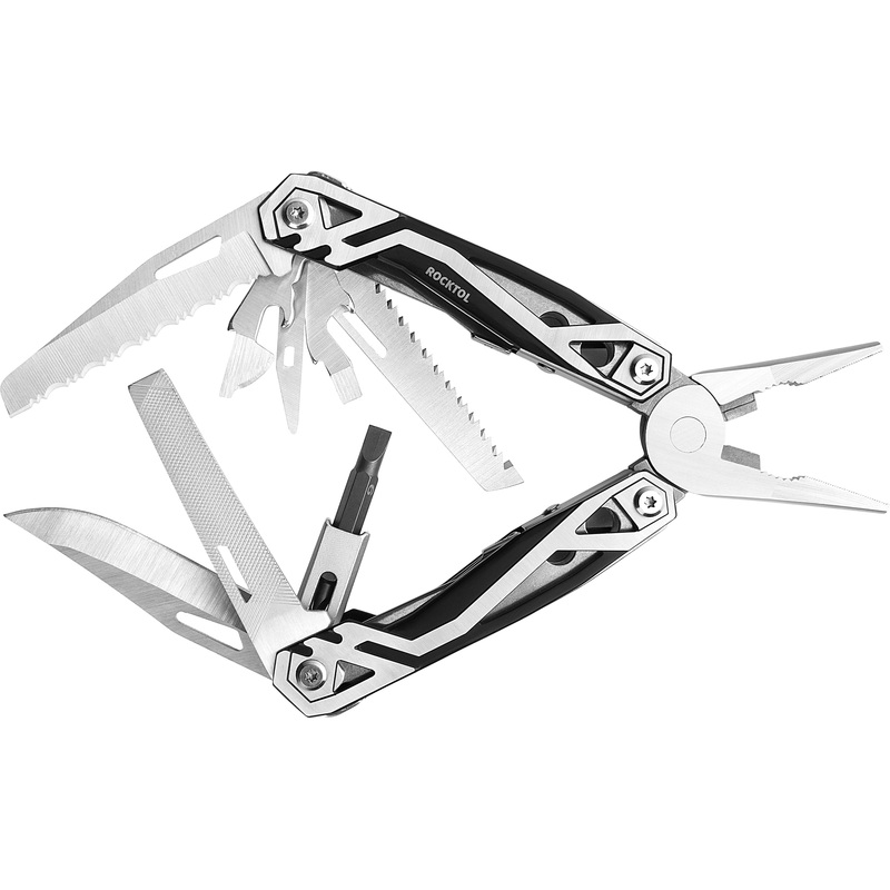 Изображение товара Мультитул Rocktol с 21 функцией, черный/серебристый, идеален для активного отдыха