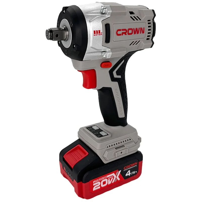Изображение товара Уценка. Гайковёрт аккумуляторный Crown CT22062HX-4 BMC ударный бесщёточный 1/2 дюйма 550 Нм с 2 АКБ и ЗУ в кейсе