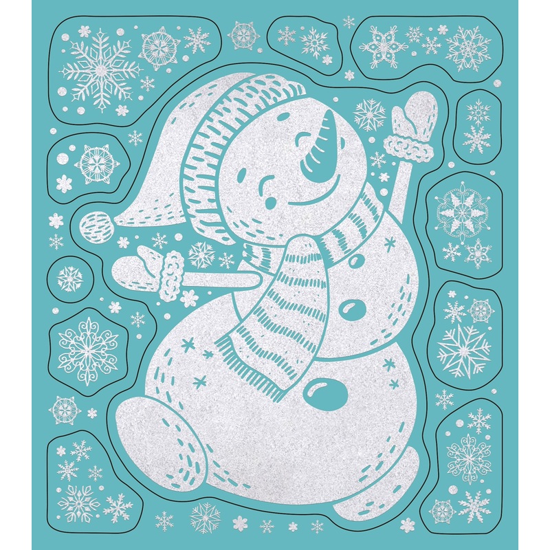 Изображение товара Новогодняя наклейка на окна Snowman Magic Time 17.5x15.5 см 12 шт глянцевая блестящая