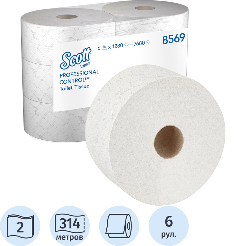 Изображение товара Бумага туалетная в рулонах Kimberly-clark Scott Controll 2-слойная 6 рулонов по 314 метров (артикул производителя 8569)