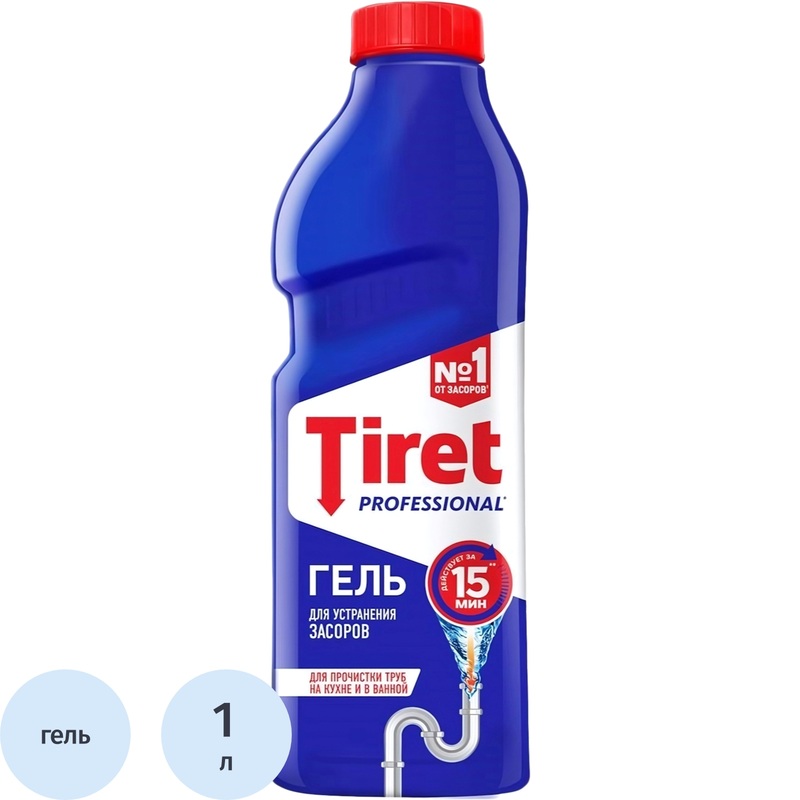 Изображение товара Средство для прочистки труб Tiret гель 1л - эффективное средство для устранения засоров