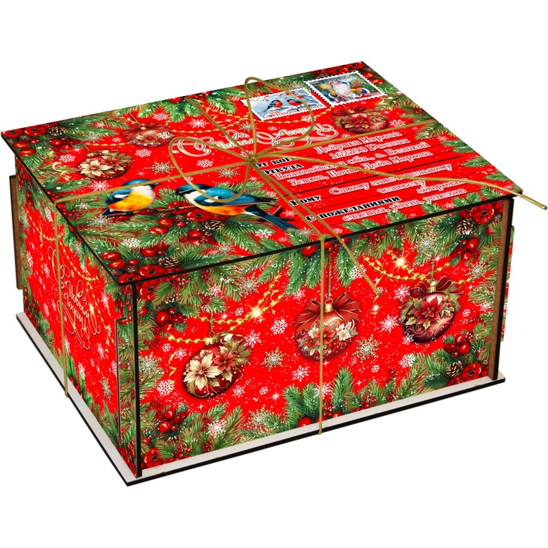 Изображение товара Новогодний сладкий подарок РОКО Птицы 1500 г в фанерной упаковке птички