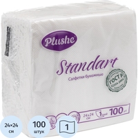 Салфетки бумажные Plushe Standart 1-слойные 24х24 см белые (100 листов в  пачке)