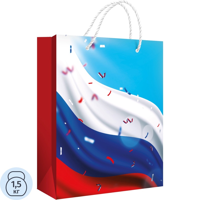 Изображение товара Подарочный пакет ламинация Триколор 22.7x18x10 см Россия