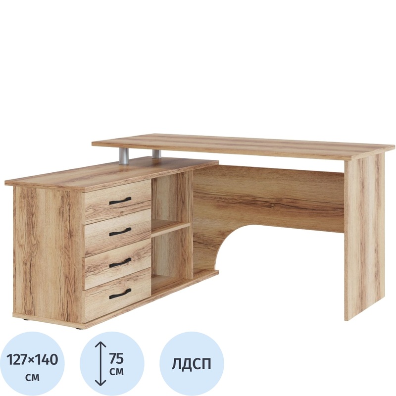 Изображение товара Компьютерный угловой стол Сокол КСТ-109Л 1400х1270х750 мм дуб делано