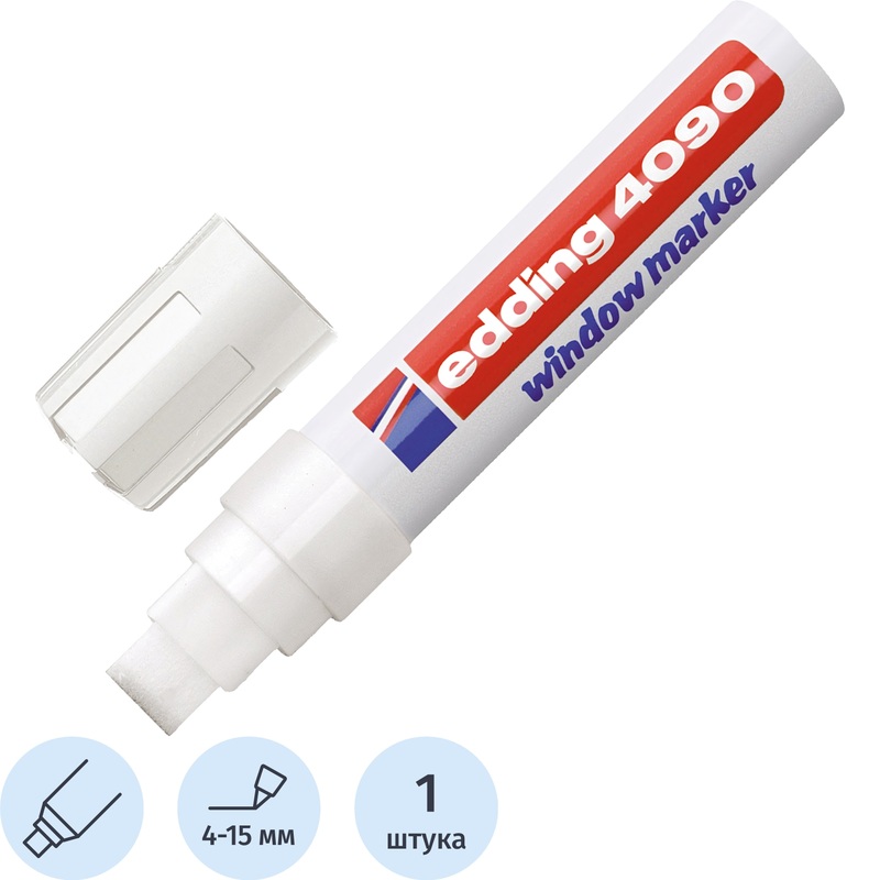 Изображение товара Меловой маркер Edding E-4090/049 белого цвета, прямоугольный наконечник