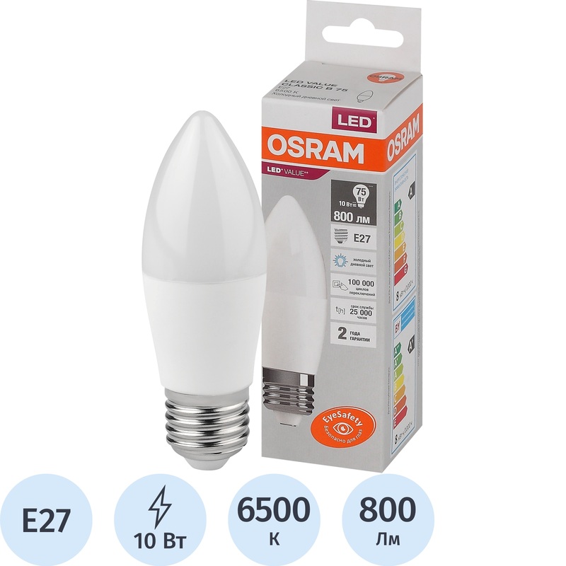Изображение товара Светодиодная лампа Osram 10 Вт E27 холодный белый 6500 К 800 лм
