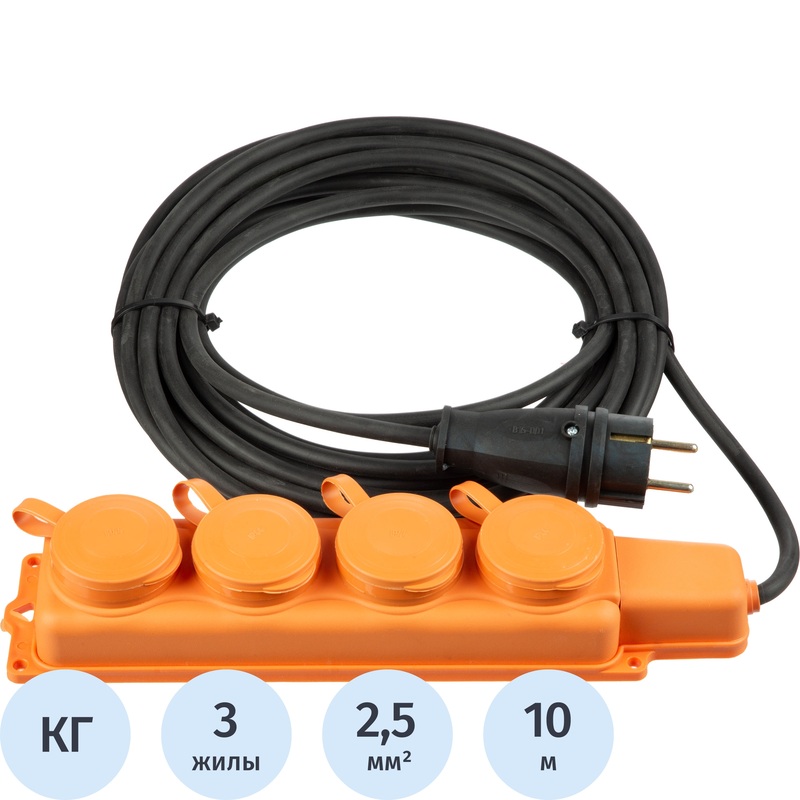 Изображение товара Удлинитель-шнур силовой TOPFORT КГтп 3х2.5 кв.мм 10 м 16 А с заземлением 4 розетки Изображение товара Удлинитель-шнур силовой TOPFORT КГтп 3х2.5 кв.мм 10 м 16 А с заземлением 4 розетки