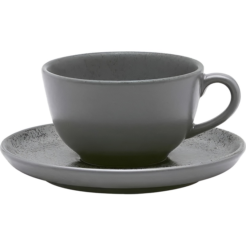 Изображение товара Керамическая чайная пара Oxford Flat Shape Gray 200 мл для кафе и ресторанов