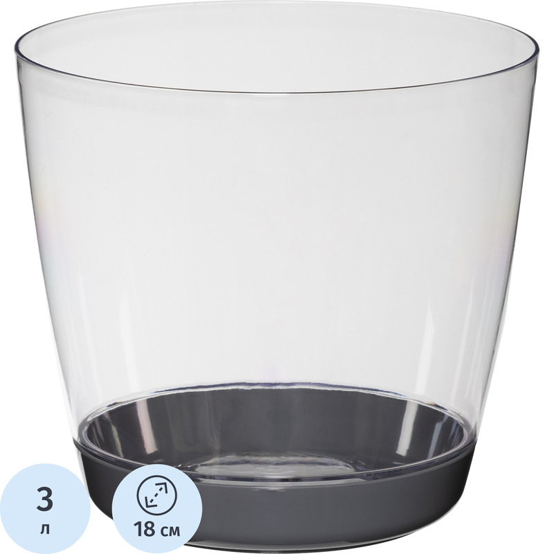 Изображение товара Кашпо с поддоном М-пластика Орхидея 3 л прозрачный (16.5x18 см)