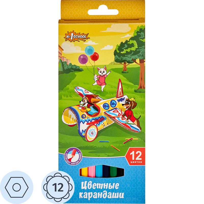 Изображение товара Карандаши цветные №1 School Шустрики 12 карандашей 12 цветов шестигранные