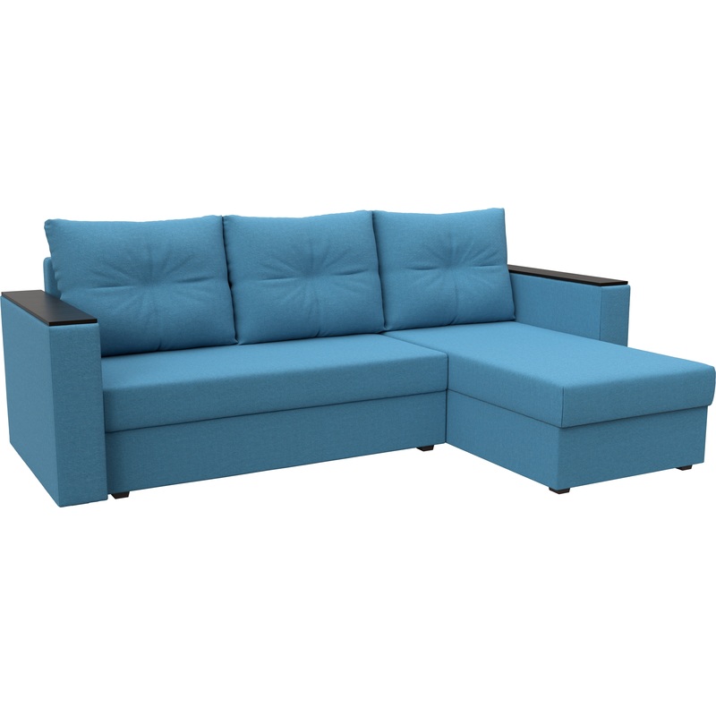 Изображение товара Диван-кровать угловой правый Комфорт Атланта голубой ткань с ящиками и подлокотниками