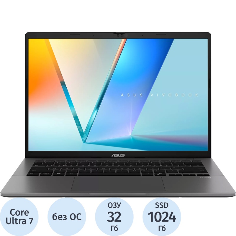 Изображение товара Ноутбук Asus Vivobook S S3407AA-SF075 14" серый Intel Core Ultra 7 355/32 ГБ/SSD 1024 ГБ (90NB1762-M004J0)
