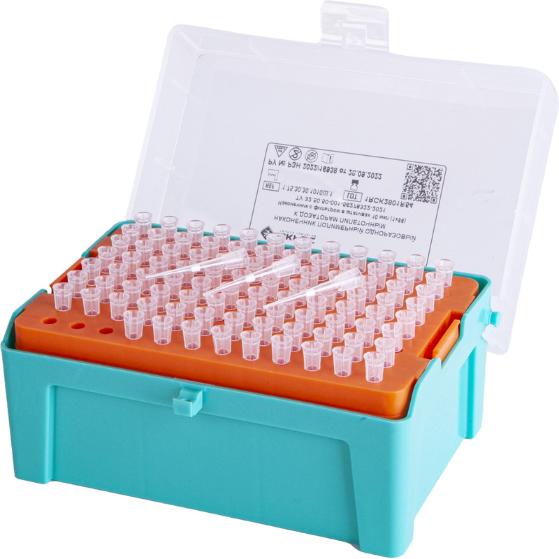 Изображение товара Наконечник с фильтром нестерильный 10 мкл в штативе (96 штук в упаковке)