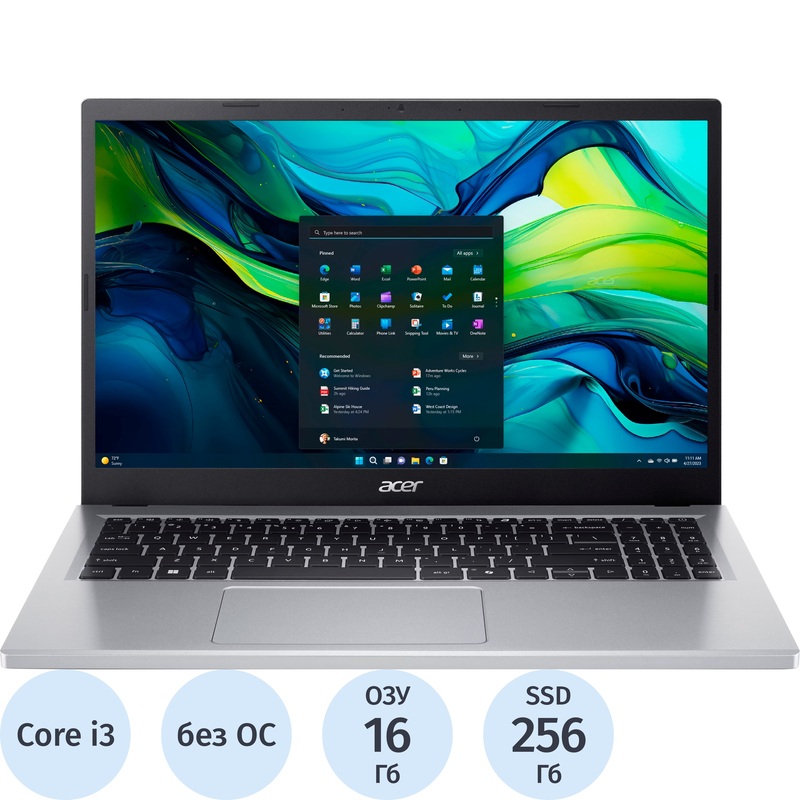 Изображение товара Ноутбук Acer Aspire Go AG15-31P 15.6" серебристый Intel Core i3 N305/16 ГБ/SSD 256 ГБ (NX.KX5CD.005)